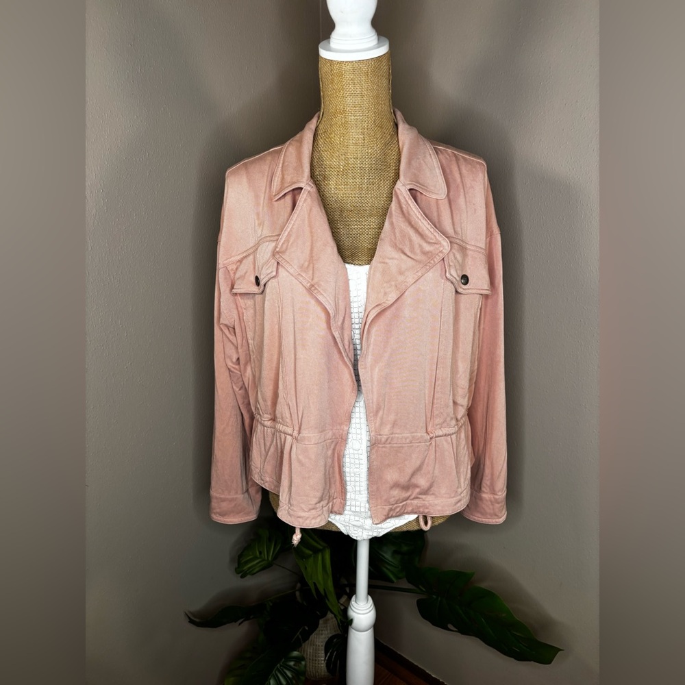 Frye Jacket Size Large Lightweight Open Front Utility Style Millennial Pink
